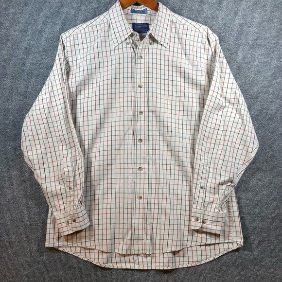 Pendleton Broadway Cloth Button Shirt Men's L Cream Red/Blue Check Long Sleeve - Picture 1 of 12